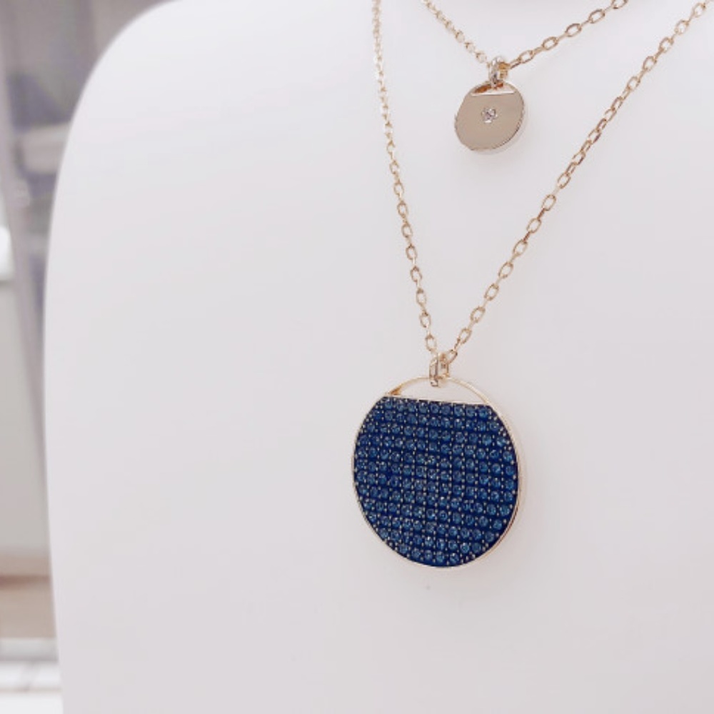 GINGER LAYERED PENDANT, BLUE, GOLD PLATING